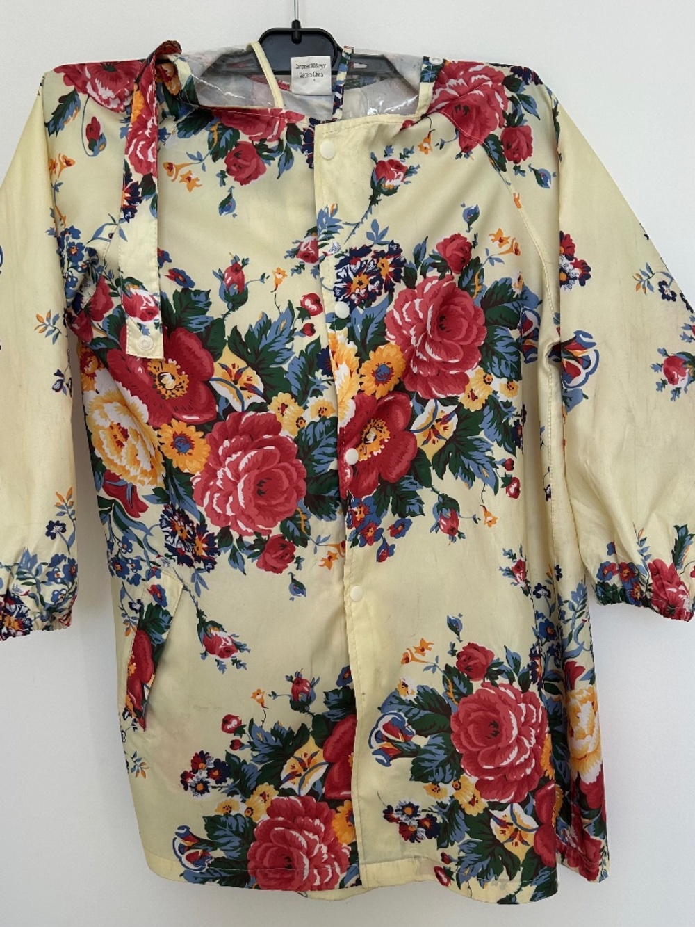 Diseke Floral Raincoat Jacket Women Size XL Ivory Multicolor Full Zip Snap Hood